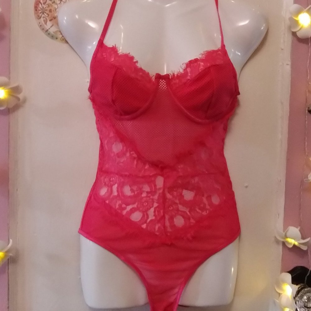 Hot Pink (S) Lace Mesh and Sheer Teddie